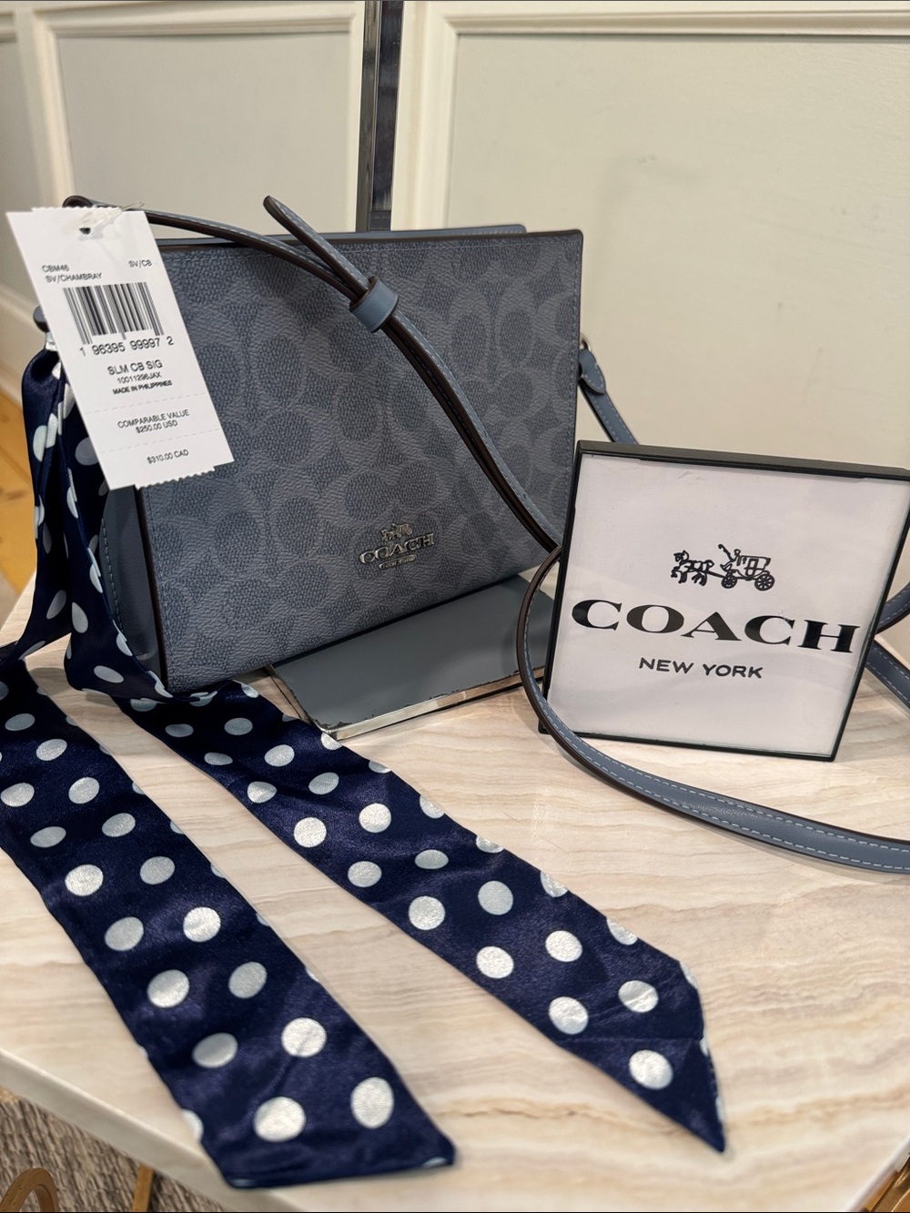 Coach Bag Blue Slim Crossbody in Signature Chambray NWT